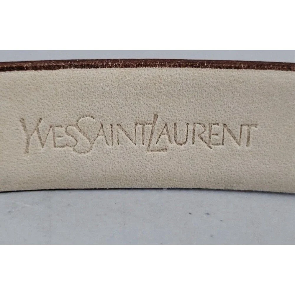 YSL Yves Saint Laurent Vintage Scotch Grain Leather Belt 40/100 Gold Buckle